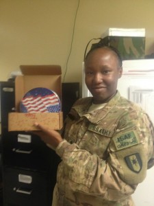 support our troops soldier shows off care package
