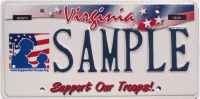 Virginia  Support Our Troops  License Plate 