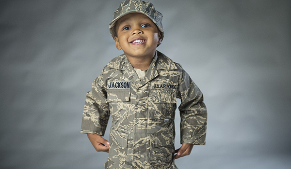 Makell Jackson, son of Staff Sgt. Mackenzie Jackson, smiles for a portrait. U.S. Air Force photo by Staff Sgt. Vernon Young Jr.