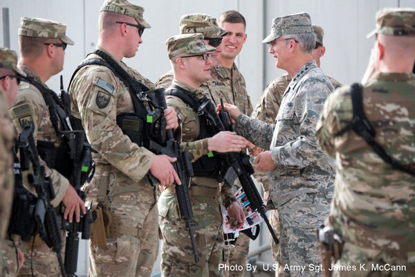 Kandahar Air Field, Afghanistan, April 26, 2018 -   Air Force Gen. Paul J. Selva, vice chairman of the Joint Chiefs of Staff, thanks troops at Kandahar Air Field, Afghanistan. 