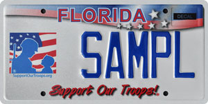 Support Our Troops Florida Vanity License plate Helps the Troops